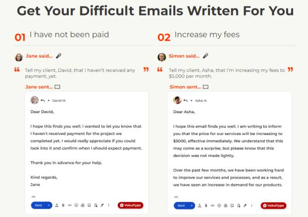emails writing with voicetype